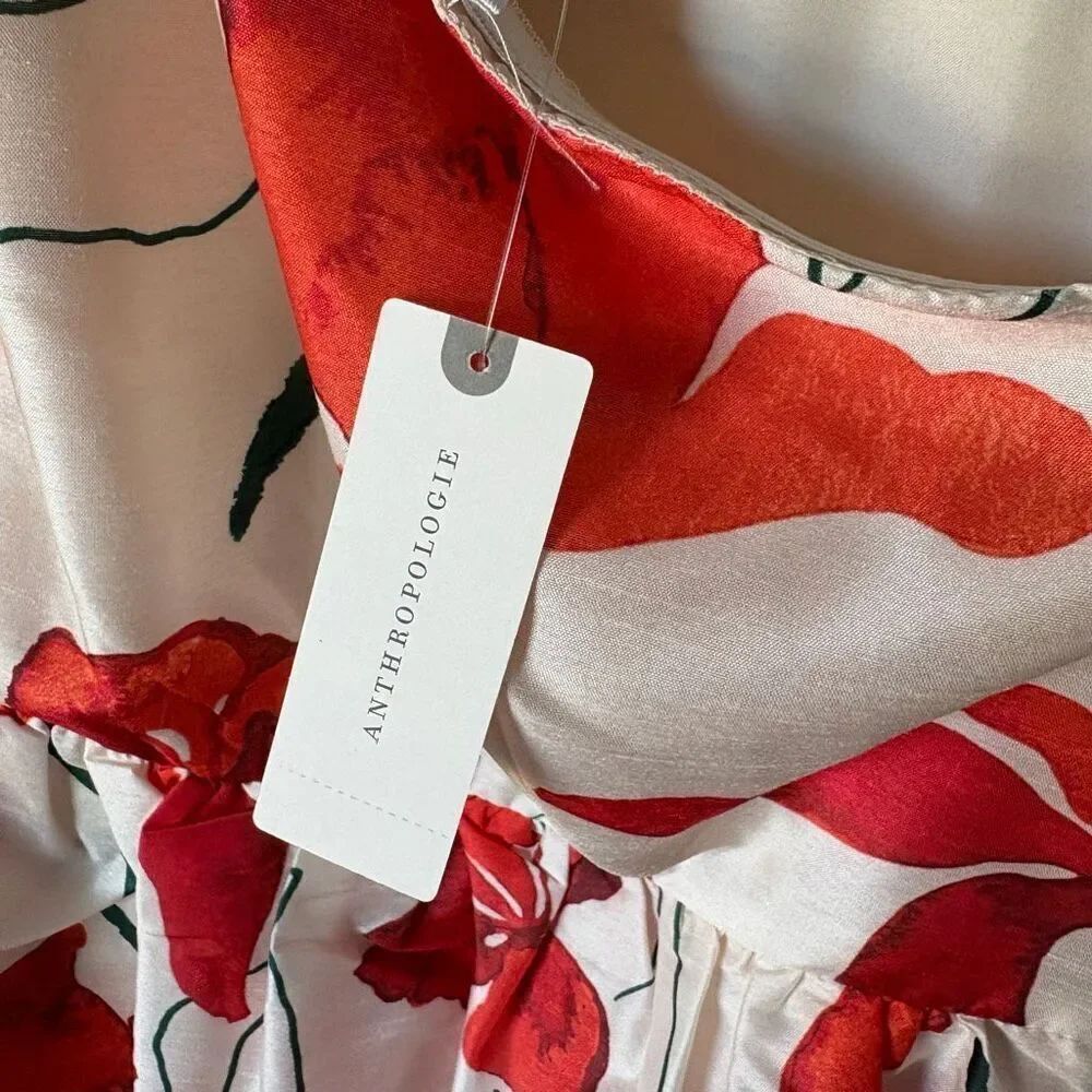 Anthropologie Hutch One-Shoulder Peplum Dress Size 0 Floral Red and White - Picture 9 of 13